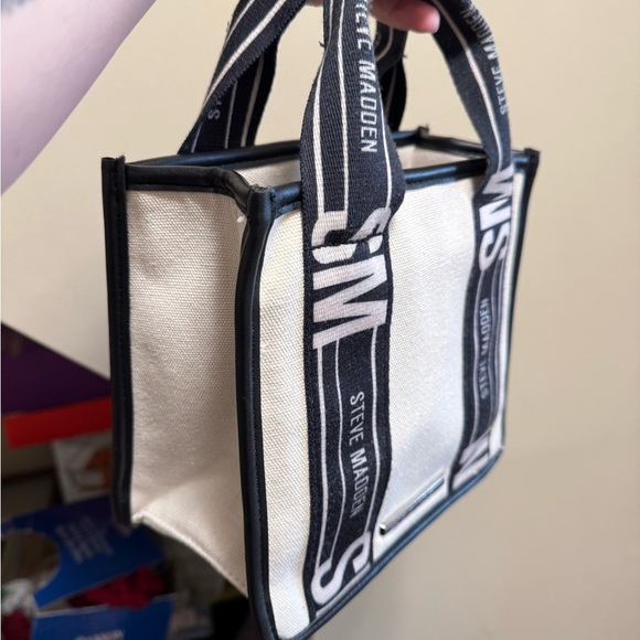 Steve Madden Canvas Tote Bag - Black and Cream - Picture 3 of 5